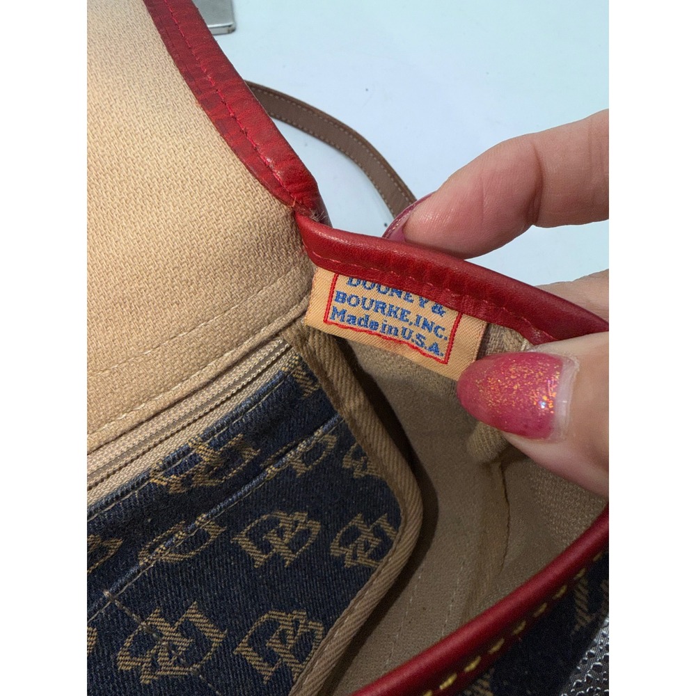 Dooney & Bourke Vintage Monogram Denim Leather Crossbody Bag Blue Red J92050 - Picture 11 of 15